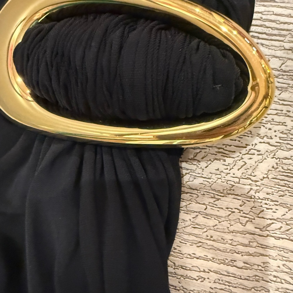 Bottega Veneta Cut-Out Gathered Black Midi Dress with Gold Embellishment NEW - Picture 11 of 13